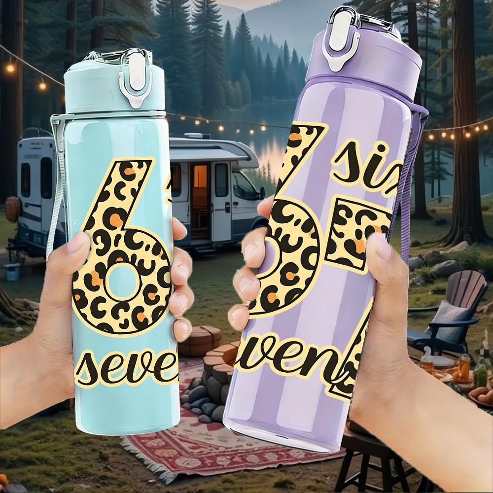 1PC Six Seven Leopard Texture Number Print 750ml Color Plastic Sports Water Bottle Leakproof Flip Straw Lid Suitable for Sports Office Home Use