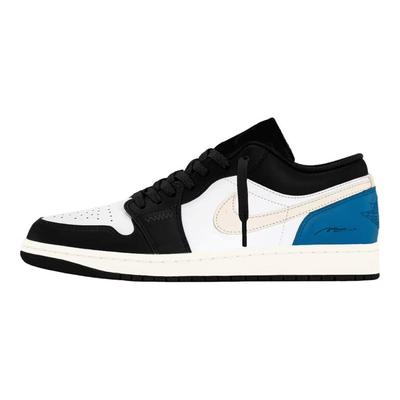 Air Jordan 1 износостойкие дышащие низкие винтажные баскетбольные кроссовки унисекс Черно-бело-синие 553558-081(Команда537-)