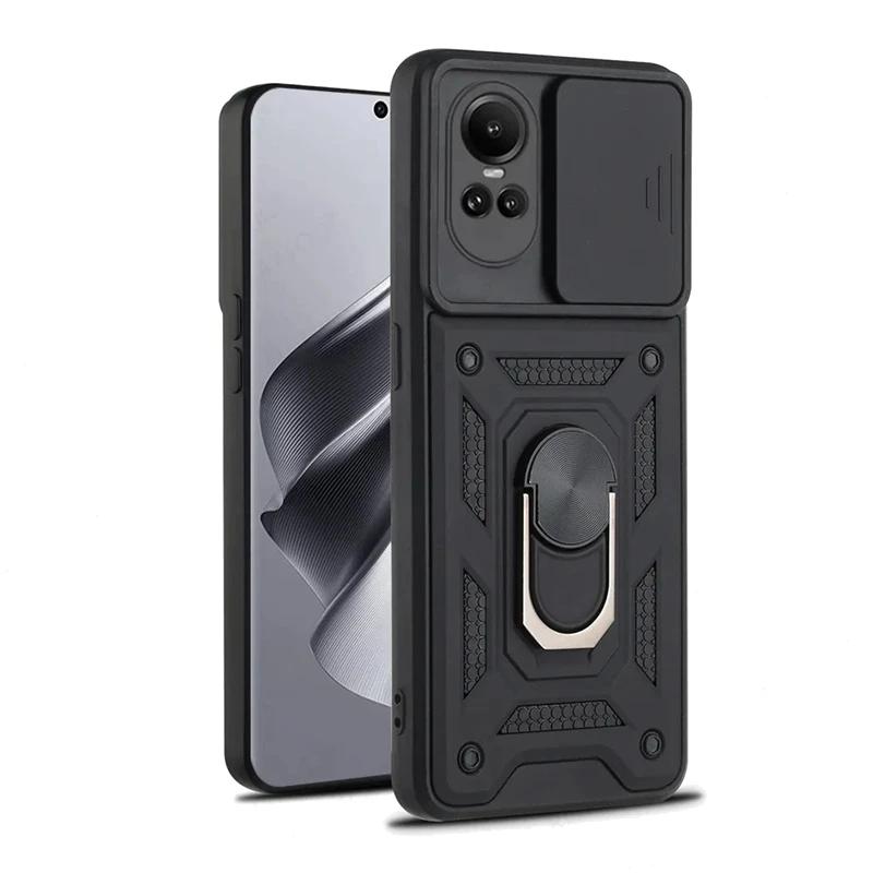 Бронированный чехол для OPPO Reno 10 5G Reno10 Pro Reno 8T 7 6 5 4 Lite, защитный чехол для объектива с кольцом, магнитный держатель, чехлы