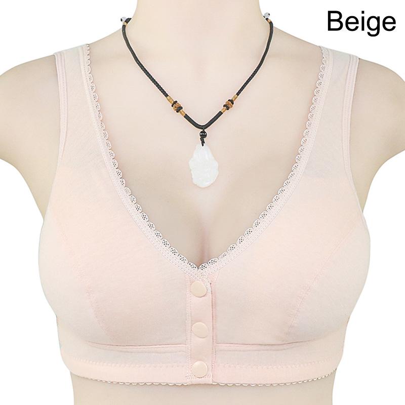 Pure Cotton Front Buckle Bra Without Steel Ring Beautiful Back Middle-aged and Elderly Bra Sweat-absorbing Breathable Vest