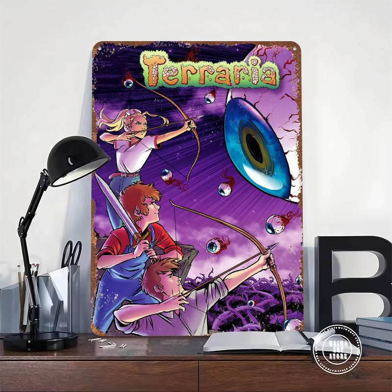 Terraria Game Cover Art Tin Plaque Poster Customized Wall Art Retro Vintage Metal Signs for Man Cave Decoration Home Coffee Bar