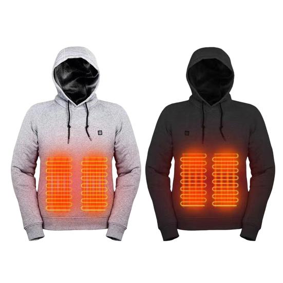 Men Heated Hoodie with 3 Heat Levels USB Heating Big Front Pocket Adjustable Temperature Settings Ribbed Cuffs Hem Top Long Sleeve Electric Hoodie