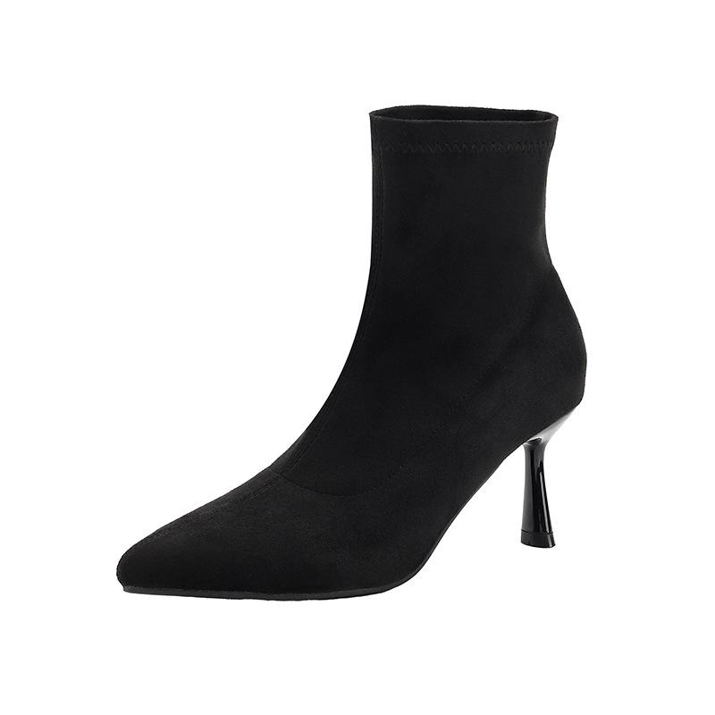 Осень-зима 2025, корейская версия, модные темпераментные ботильоны на высоком каблуке с острым носком, эластичные тонкие ботинки из замши, элегантные ботильоны на тонком каблуке для通勤 wo