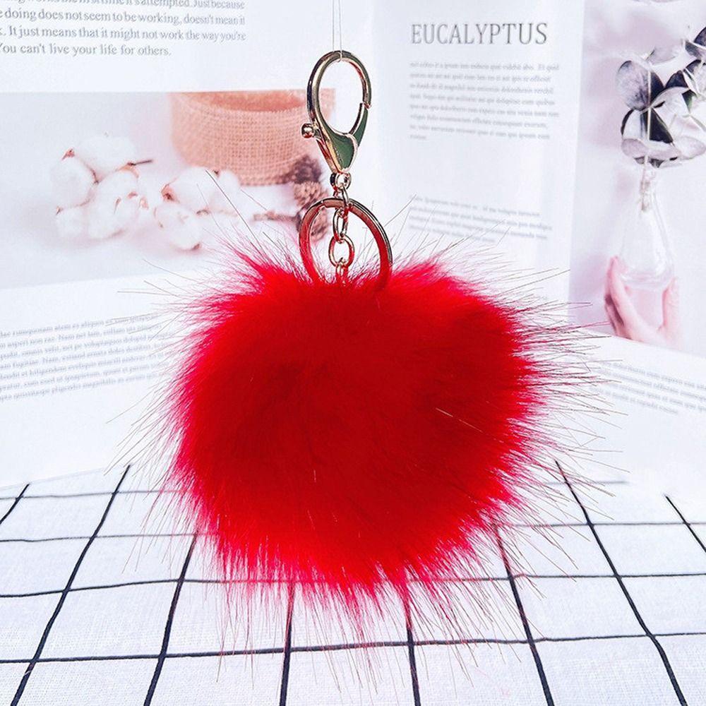 Metal Ring Fur Ball Keychain Fluffy Plush Ball Keychain Pom Pom Keyring  Bag Decoration