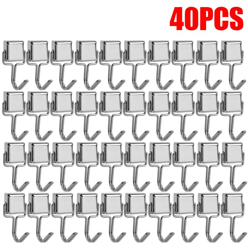 40/1PCS Strong Magnetic Hook 180° Rotating Hooks Silver Neodymium Wall-mounted Hanger Bathroom Kitchen Refrigerator Hanging Tool