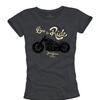 Womens Vintage Biker T-Shirt - Live To Ride - Rockabilly Summer Top with Motorbike Print S/M/L