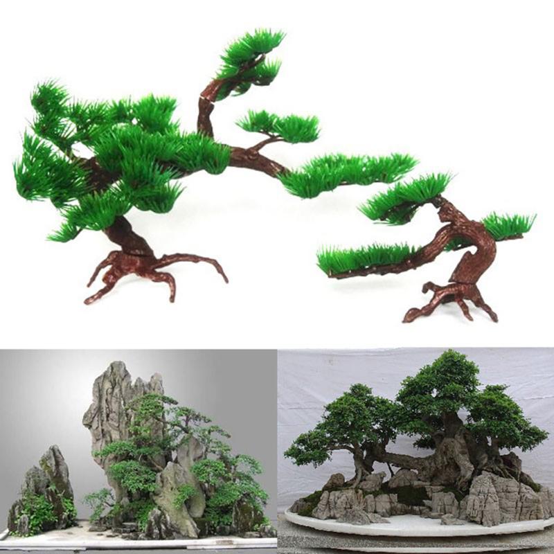 Simulation Bonsai Pine Tree Artificial Ornaments With 4-leg Bracket For Fish Tank Aquarium