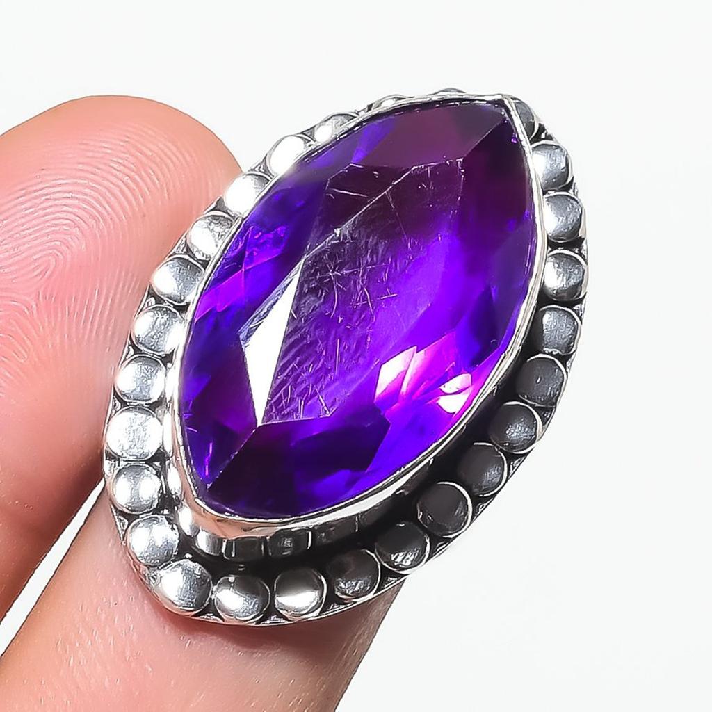 Purple Tourmaline Gemstone Adjustable Ring Gift Marquise Shape Handmade Jewelry