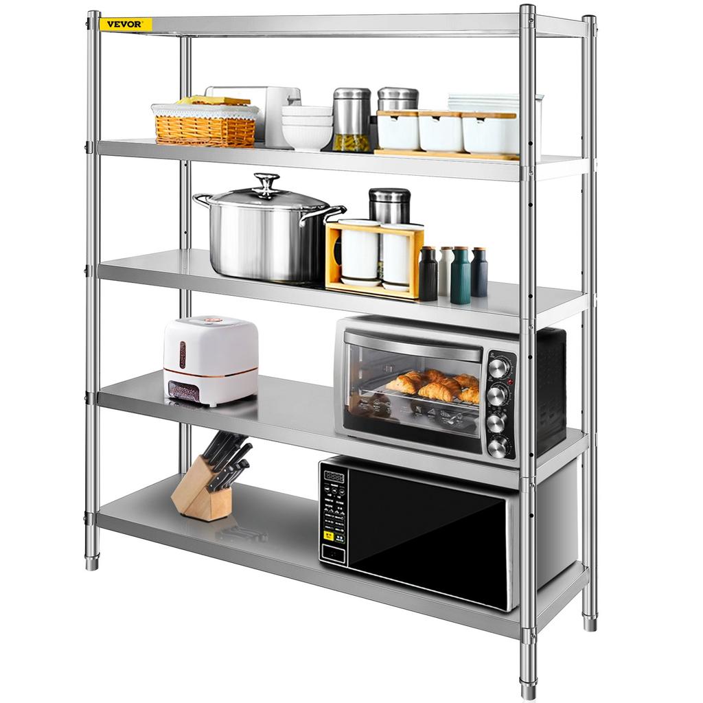 VEVOR Storage Shelf, 5-Tier Storage Shelving Unit, Stainless Steel Garage Shelf, 180.1 x 45 x 180.1 cm Heavy Duty Storage Shelving