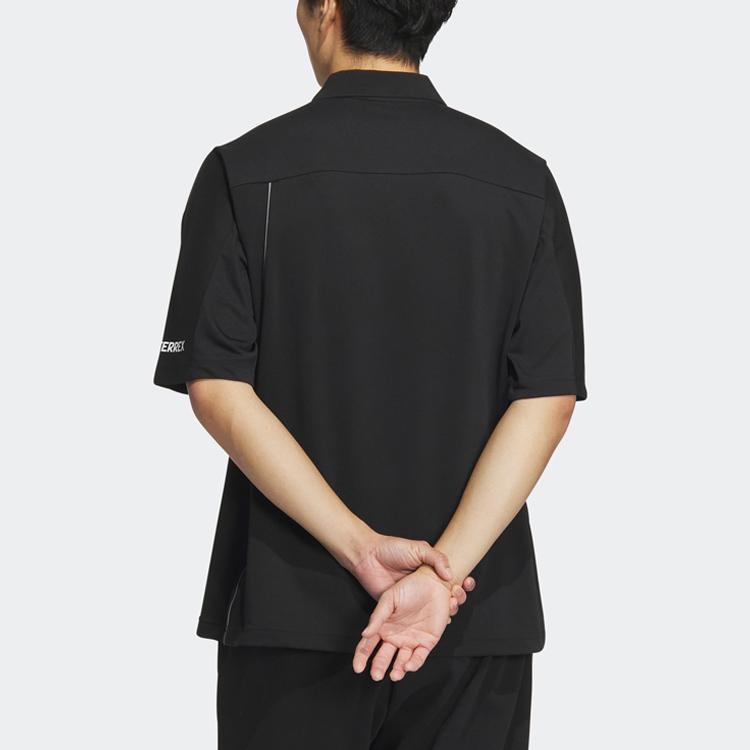 Adidas Tech Polo Shirt Letter Pattern Print Outdoor Quick-Dry Sports Short Sleeve Polo Men Polo Shirts Black IC4421