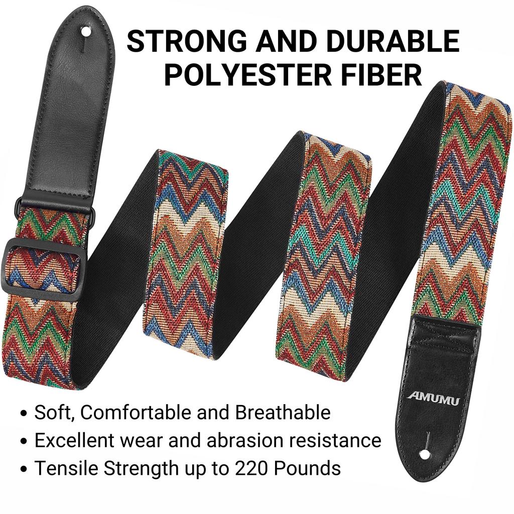 Ремень для гитары Chevron, гитарный ремень для бас-гитары с ремешком Block Headstock Strap Tie, широкий, регулируемая длина от до [Amumu] акустическая, электрическая и -