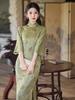 Retro Green Qipao with Large Sleeves for Young Women - Autumn & Winter Wear, Republic of China Style, Old Shanghai Dress