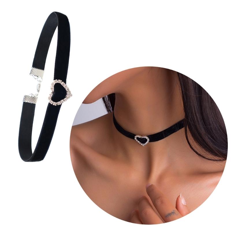 Хрустальное круглое сердце любви Черный бархат - Ожерелье-чокер с винтажными стразами в стиле панк, цепочка на ключицу, подарок для женщин