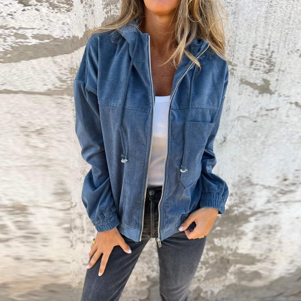 Women's Solid Color Long Sleeve Zipper Pocket Casual Sweatshirt Jacket