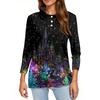 Women's Fashion Casual Lapel Short 3/4 Sleeve Christmas Print Shirt Women's Button Up Tops