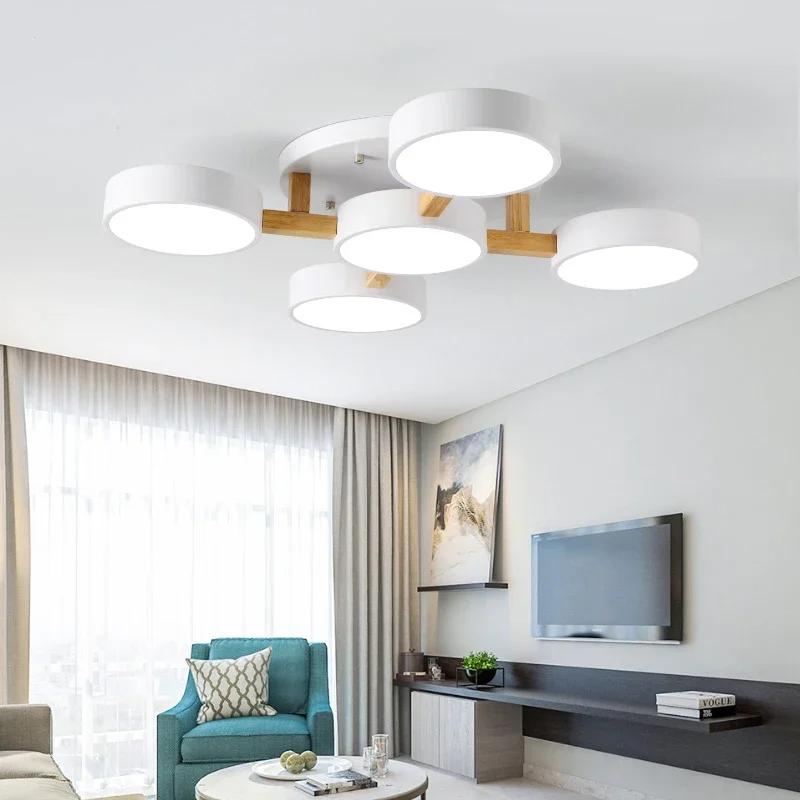 Потолочные светильники из скандинавского дерева, светодиодные, для помещений, цветные, декоративная люстра Macaron, креативный потолочный светильник для гостиной, спальни, кабинета, кафе