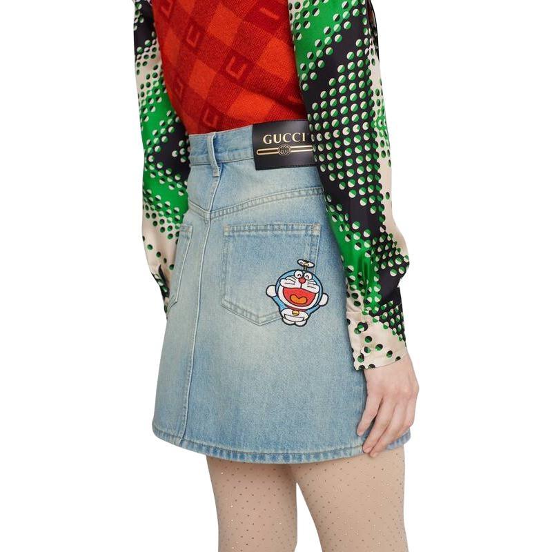 GUCCI x Doraemon Denim Short Skirts Women's Light Blue 467267-XDBOS-4452