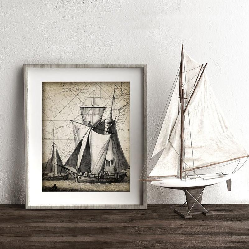 Винтажная картина на холсте, лодка, ретро-художественные постеры и принты, украшения для дома, комнаты, картины для гостиной, без рамки