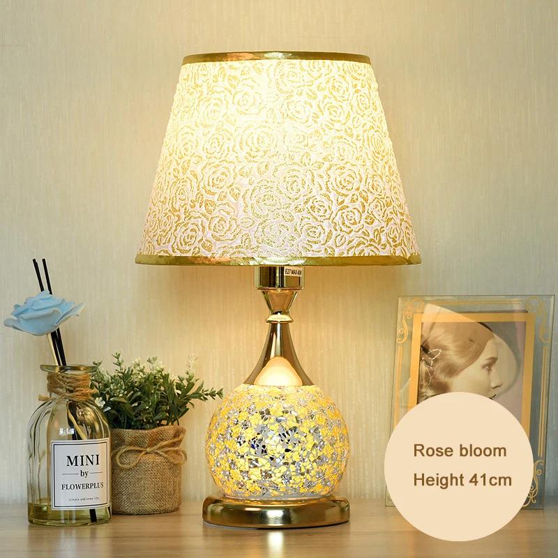 E27 Bedroom Table Lamp Romantic and Warm European Style Desk Lights Retro Home Bedside Lamps Fabric Decorative Table Light