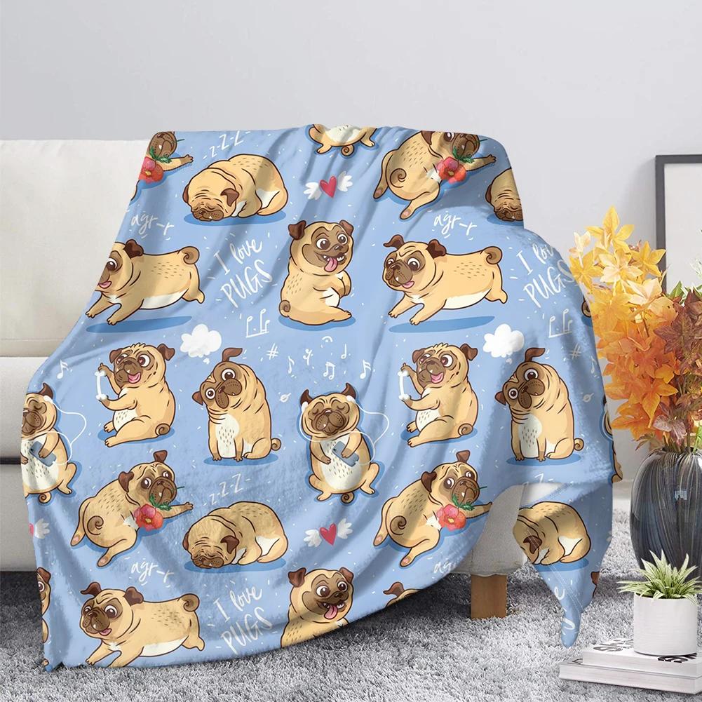 Pug Dog Blanket Lovey Animal Soft Warm Fall Chair Flannel Throw Blankets Cartoon Pet Puppy Print Bed Sofa Blanket King Queen