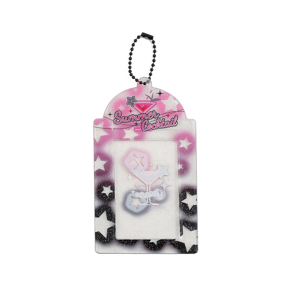 Clear Glitter Photos Card Holder 3inch Photocard Protector Photo Pocket Photo Frame Sweet Girl Keychain Clear Photo Sleeves