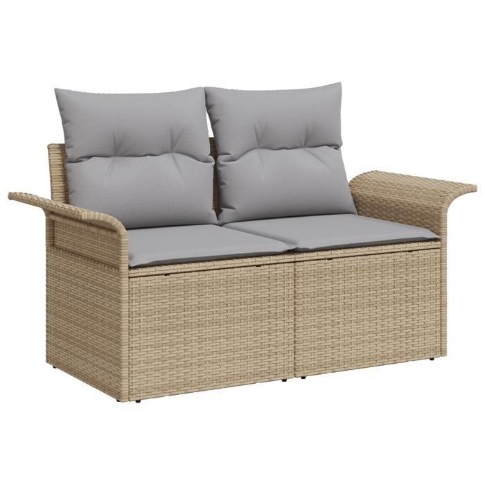 Ensemble de canapés de jardin 5 pièces avec coussins beige en poly rattan, Canapé de jardin 2 places avec rangement 3353899