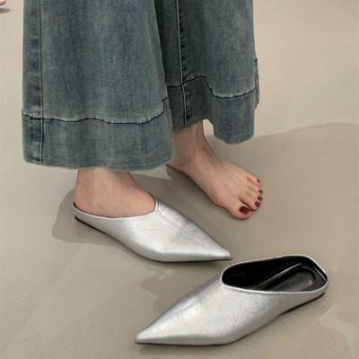 Летние женские мюли с острым носком, модные неглубокие шлепанцы, повседневные туфли в уличном стиле с открытой пяткой