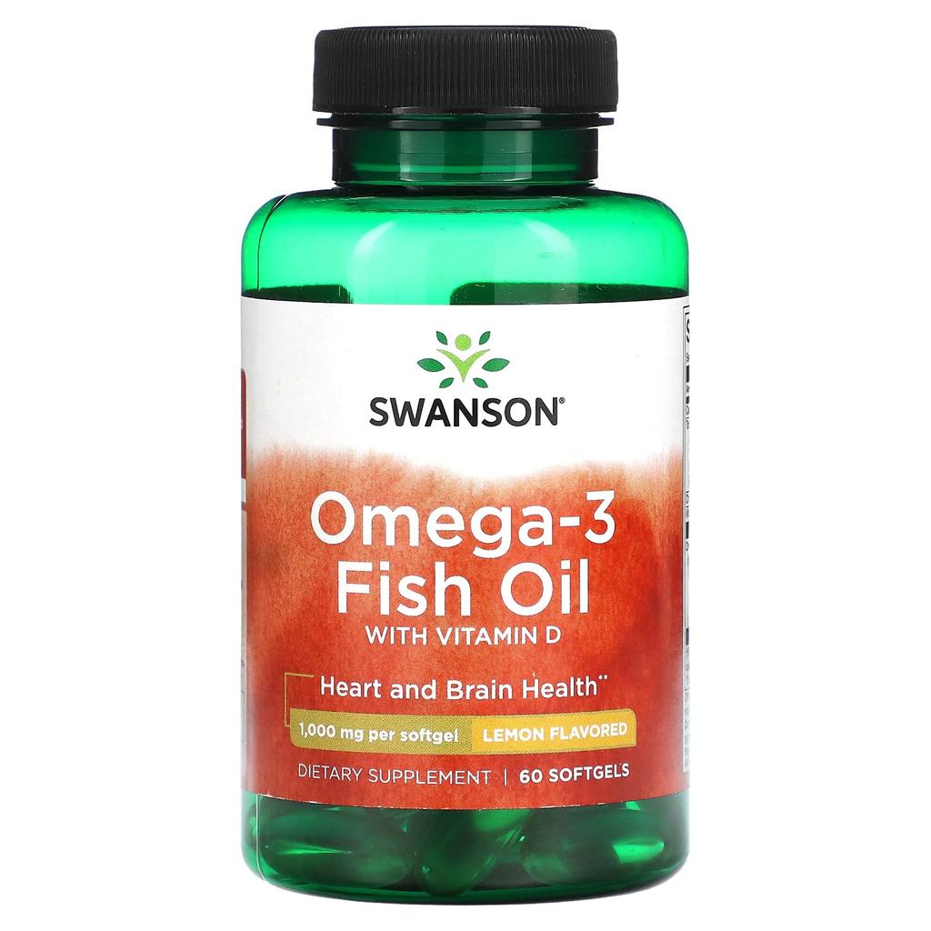 Omega-3 Fish Oil with Vitamin D, Lemon Flavor, 1,000Mg, 60 Softgels