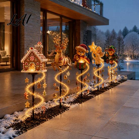 Decorative Pathway Lighting for Yards Solar Christmas Garden Stake Light Cute Gingerbread House/Elf Boy/Bear Outdoor Waterproof Lights Lamp