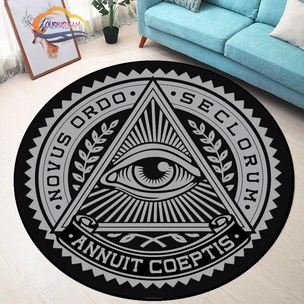 Masonic Round Carpet Freemasonry Non-slip Rug Freemason Living Room Large All Seeing Eye S Tea Table or Chair Mat