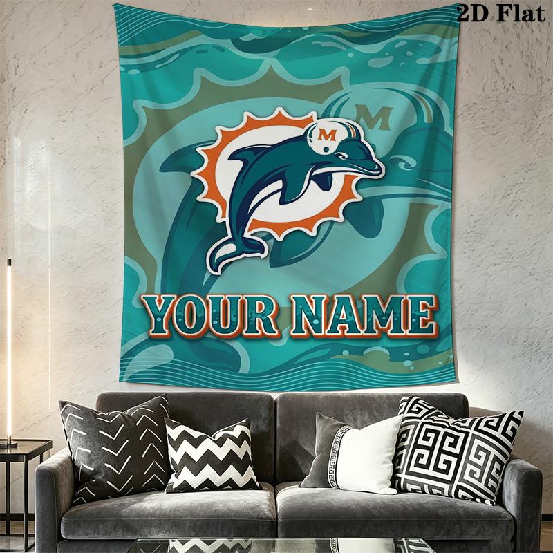 Name Custom Miami Dolphins Logos Wall Tapestry Aesthetic Wall Hanging Printed Fabric Blanket Decorative Tapestries for Bedroom Living Room Home Decor