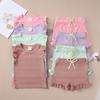 2 Piece Summer Suit for Preschool Girls Solid Color Casual Short Sleeve Shorts for Girls Comfortable and Soft Clothes