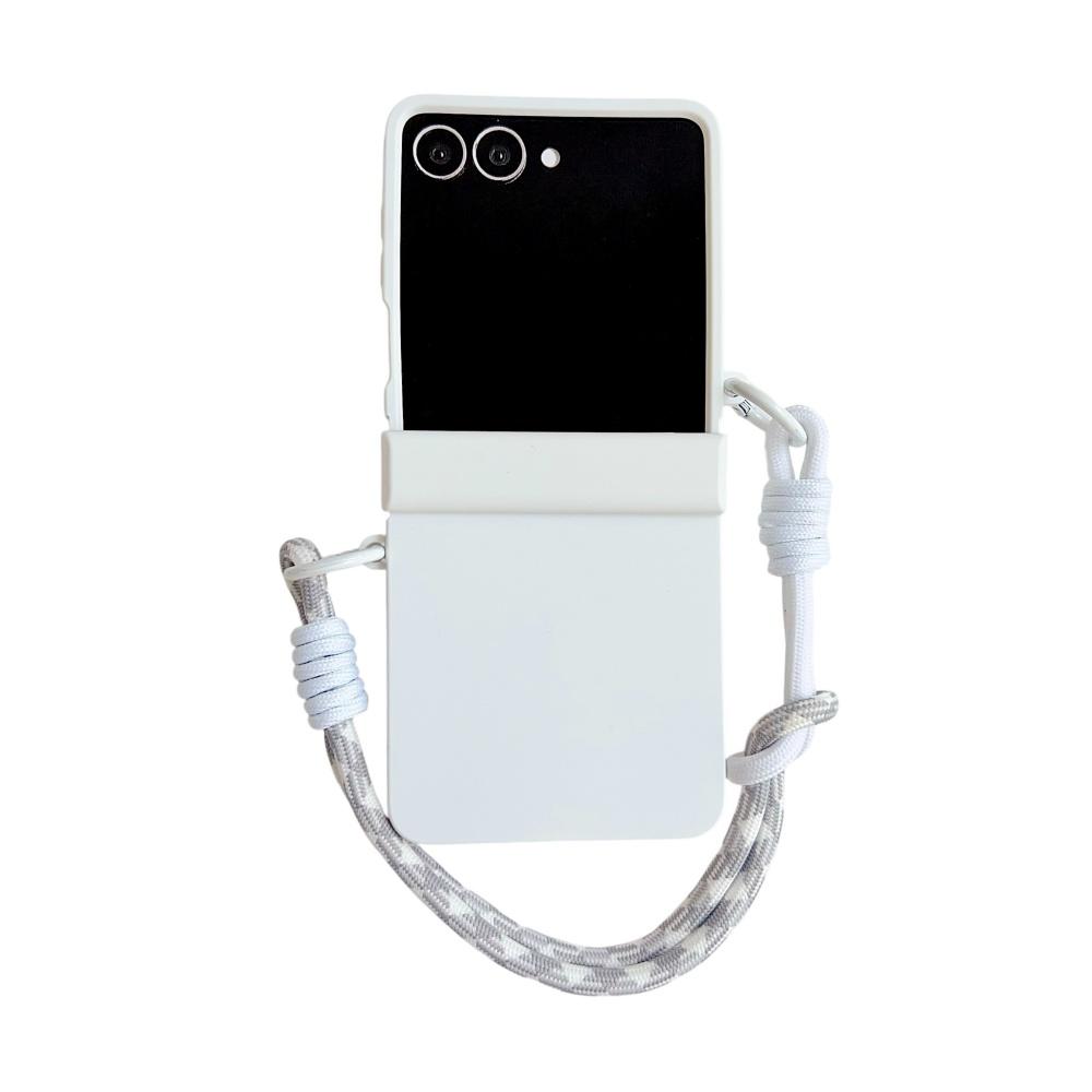Double Color Contrast Lanyard Matte Case for Samsung Galaxy Z Flip 7 6 5 4 3 Zflip Hand Wrist Strap Bracket Stand Hard PC Cover