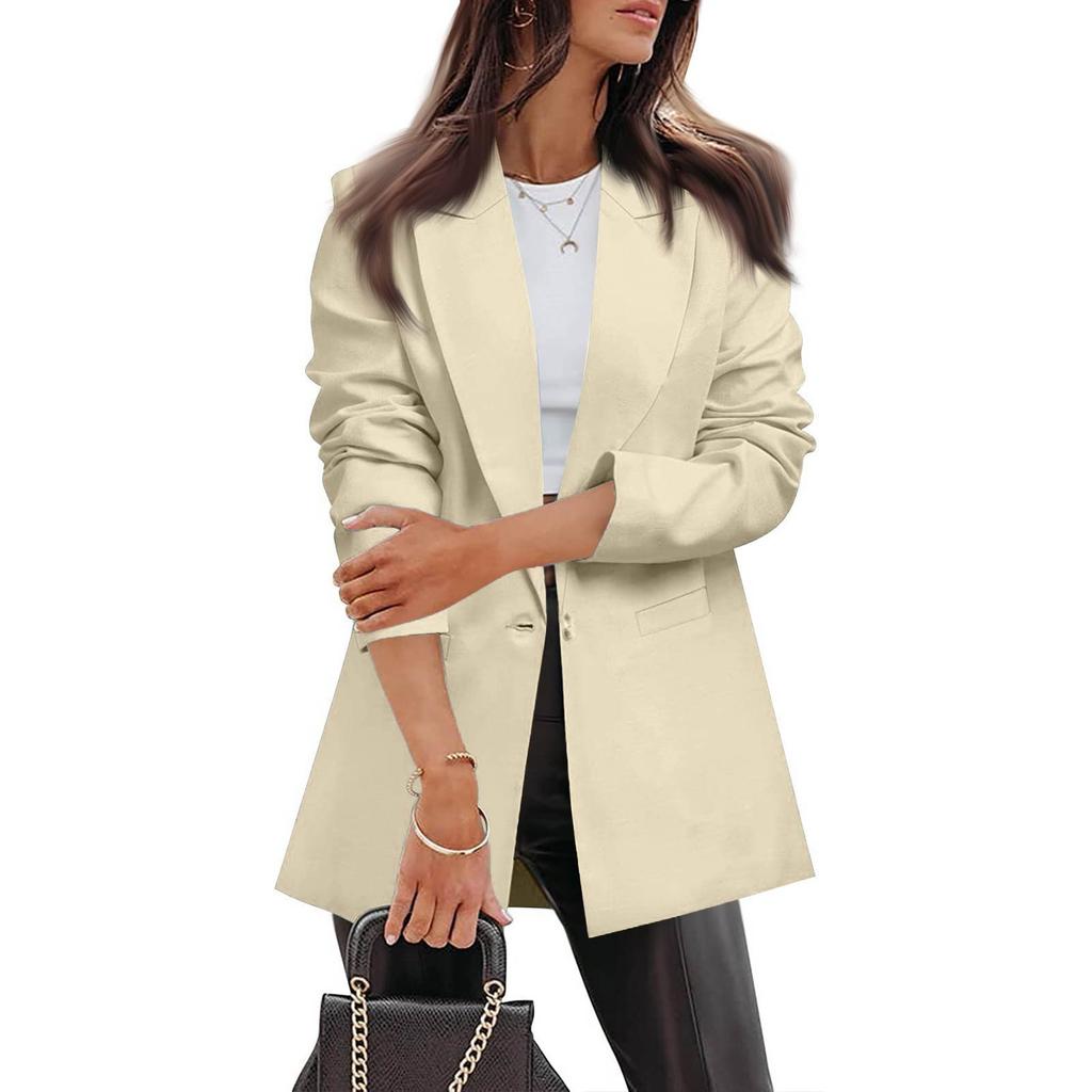 Women's Work Casual Long Sleeve V-Neck Single Button Solid Color Coat