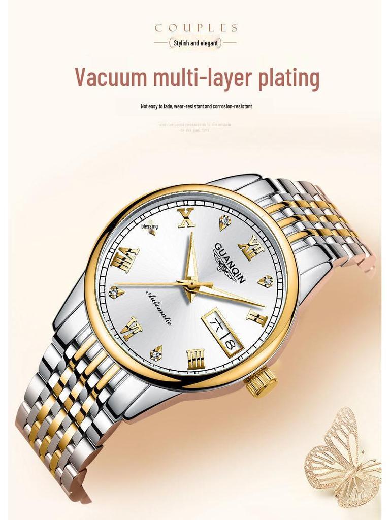 Женские минималистичные водонепроницаемые часы со швейцарскими стразами, двойным календарем, люминесцентным циферблатом и стальным браслетом.