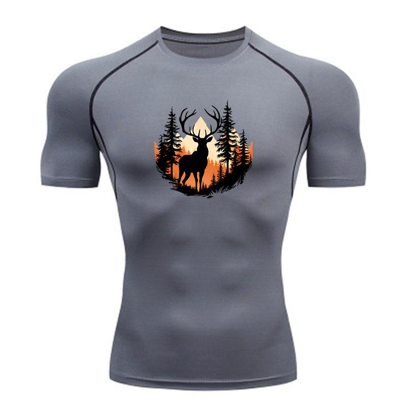 Men's Compression Fitness Sports T-shirt, Vintage Deer Pine