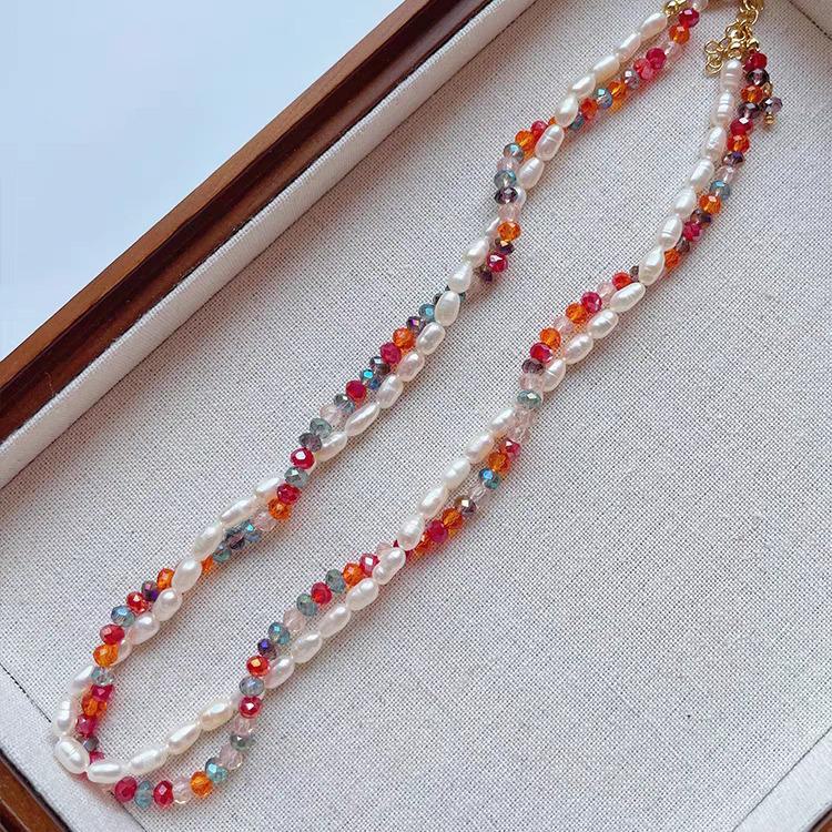 Красочное ожерелье из бусин в два слоя для девочек - Нишевый дизайн ключицы с жемчугом