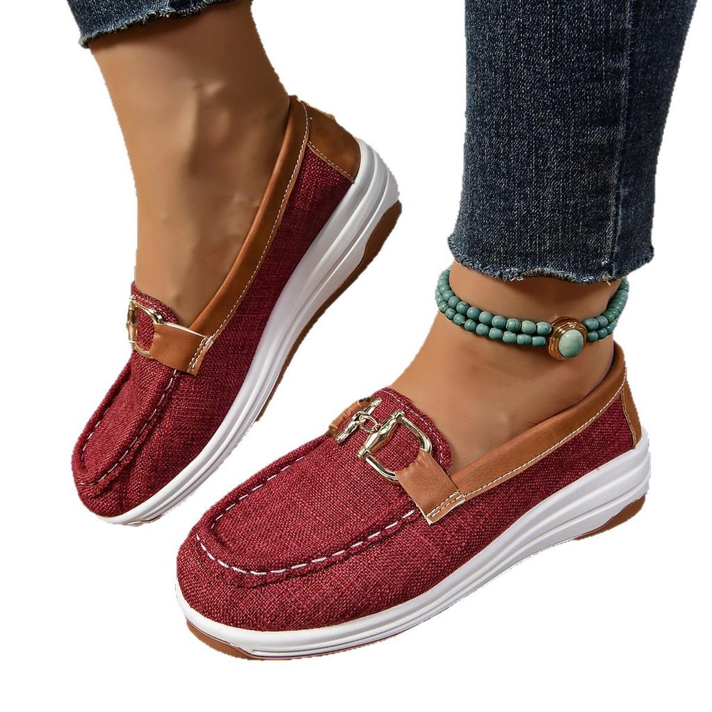 Большой размер 2025 Весна и Осень Новая Повседневная обувь В полоску Металлическая цепочка Обувь с низким верхом Легкая Обувь с круглым носком