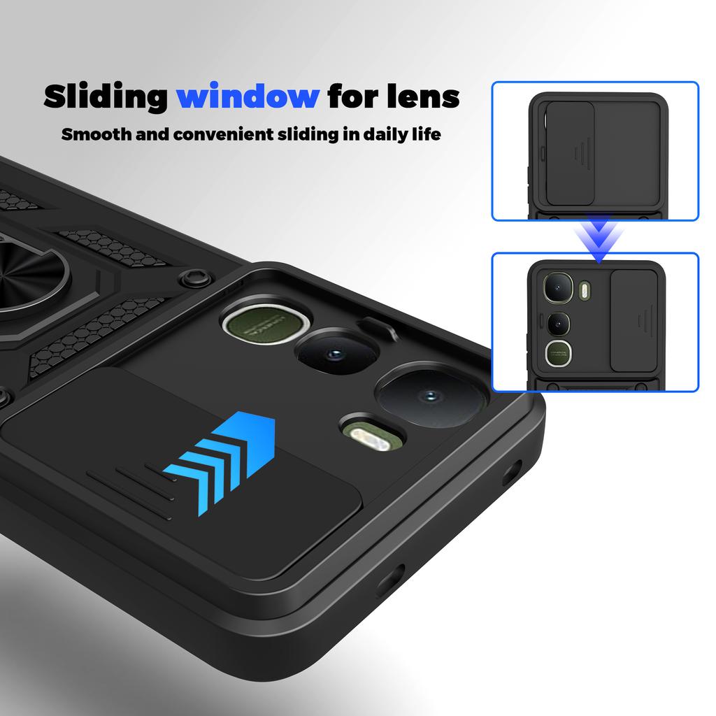 Чехол для vivo Y400 5G с выдвижной крышкой камеры, PC+TPU, подставка, чехол для телефона