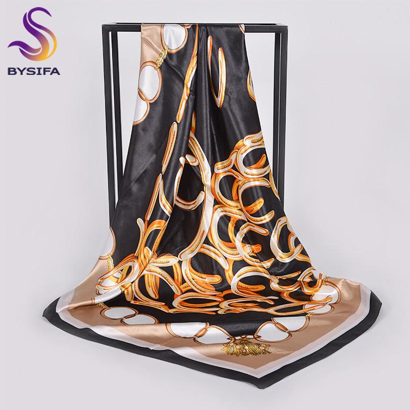 [BYSIFA] Autumn Winter Ladies Scarves New Accessories Women Large Silk Square Scarves New Wine Red Paisley Muslim Islamic Scarf