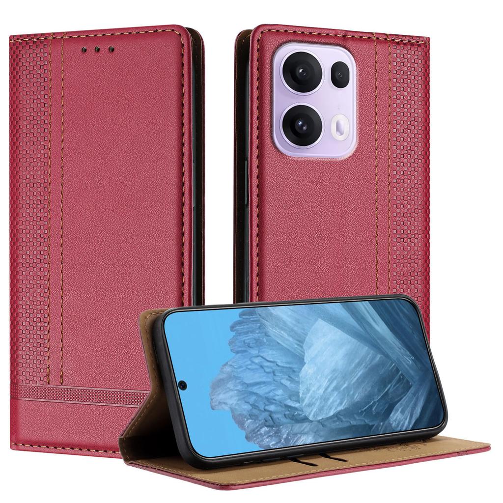 For Oppo Reno13 Pro 5G Case L-Shaped Grid Pattern Leather Stand Phone Cover with Card Slots