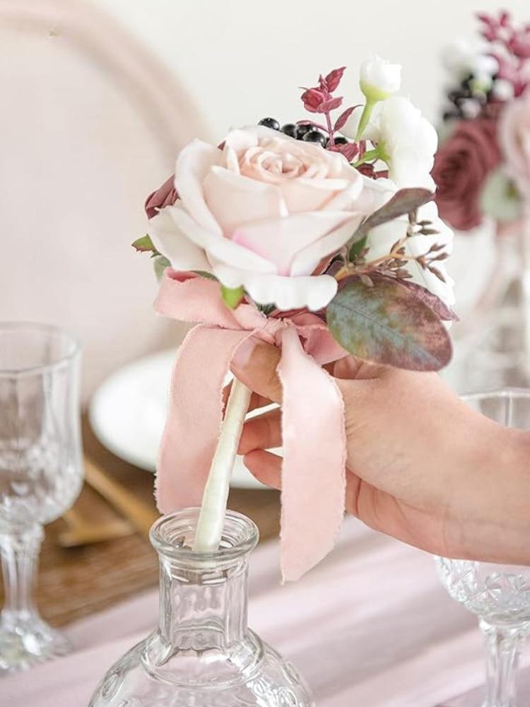 4 букета готовых маленьких цветочных свадебных цветов из пыльной розы, мини-букеты для подружек невесты, центральные украшения для свадебного стола и подружек невесты