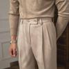 Men's High Waist Woolen Suit Pants: Warm, Straight-Leg, Solid Color, All-Match Autumn/Winter Style.