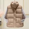 Women Winter Coat with Pockets Zip-up Closure Padded Stand Collar Sleeveless Solid Color Outdoor