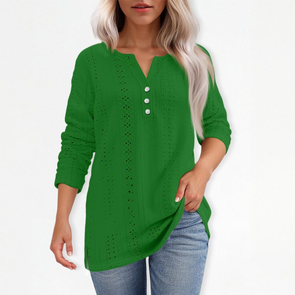 Жен. Футболка Футболка С принтом Пуговицы Рукав 3/4Ежедневно Выходные Мода Классический Топ с v-образным вырезом Обычный