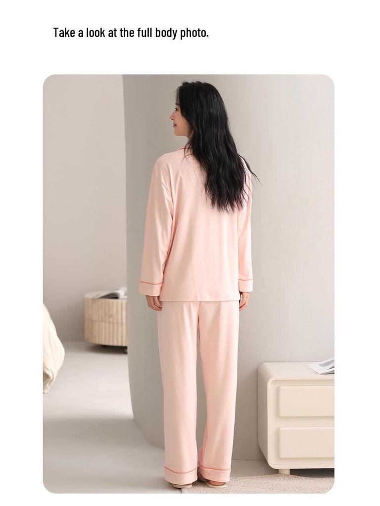 Женский хлопковый кардиган, комплект из двух предметов с нагрудными вкладышами: Сладкая и Повседневная Домашняя Одежда с Длинным Рукавом для Весны и Осени