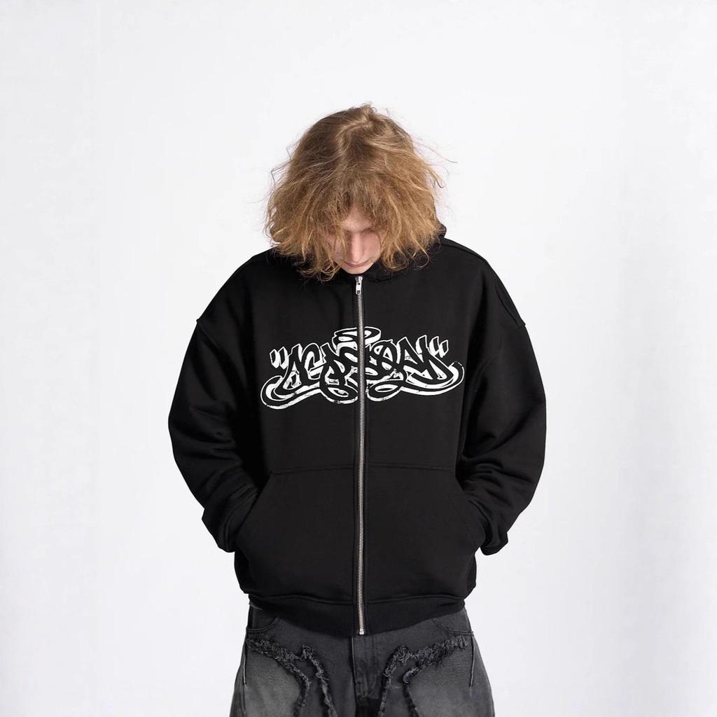 2025 Cross-Border Hooded Cardigan: Unisex Dark Print Streetwear Sweatshirt