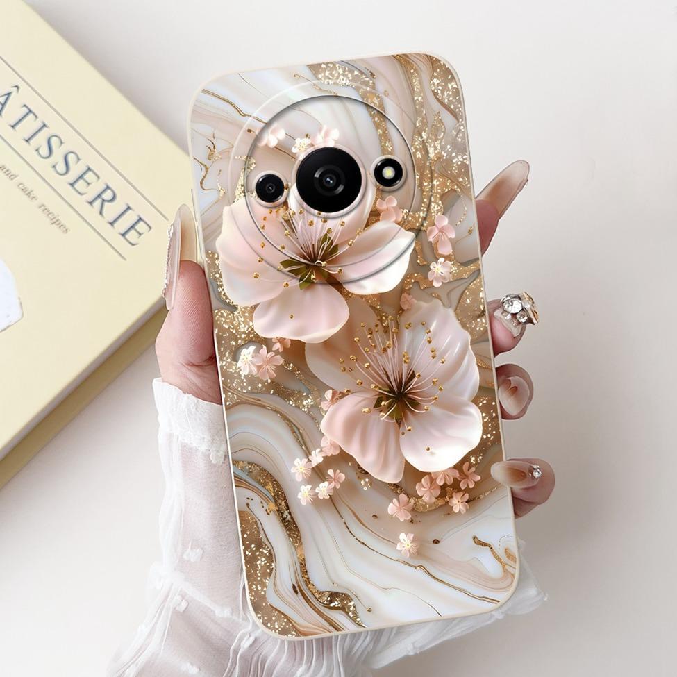 For Redmi A3 4G Phone Case For Xiaomi Poco C61 Cover Silicone Luxury Fashion Flowers Kawaii Cute Cat Painted Shockproof Bumper