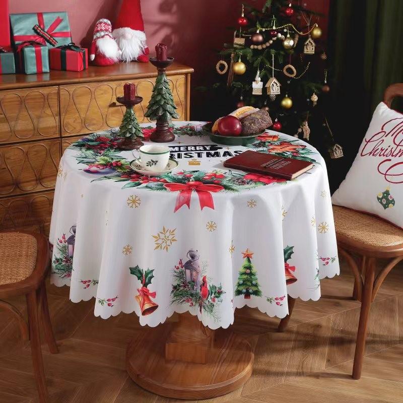 Рождественская большая круглая скатерть Рождественский праздничный чехол для стола Ткань Домашний декор