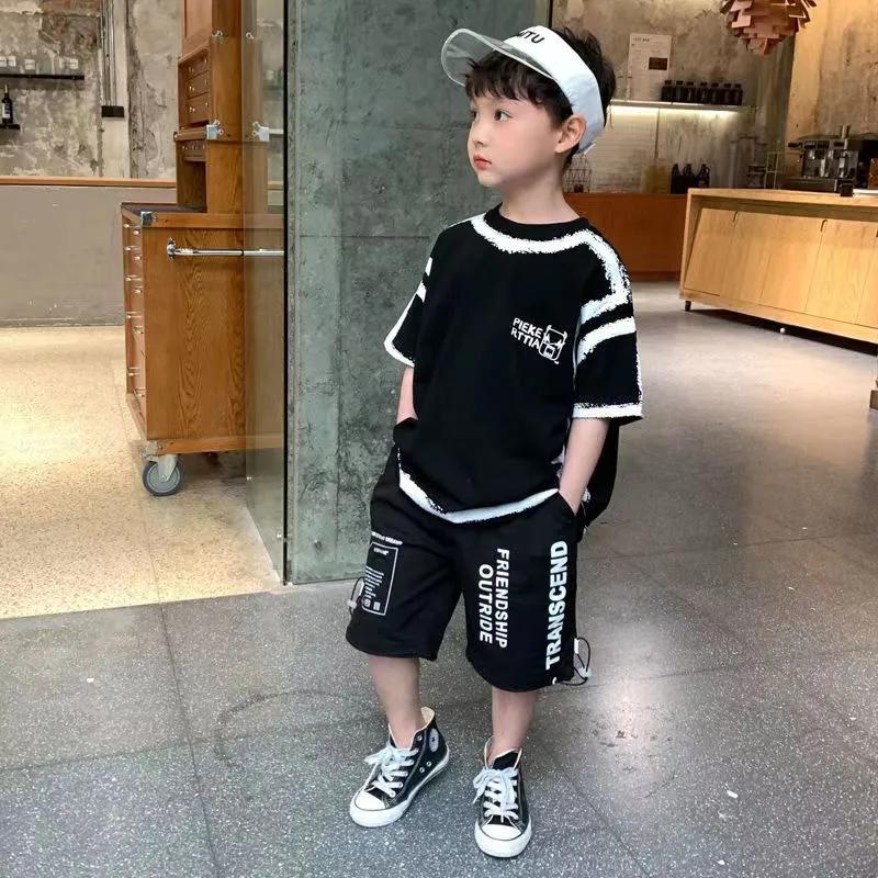 Children's Suits Summer Clothes Children's Boys Fashionable and Handsome Big Children's Sports Hip-hop Two-piece Suit